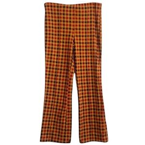 Anthropologie Maeve Plaid Knit Kick Flare Pants Orange Maroon Size S